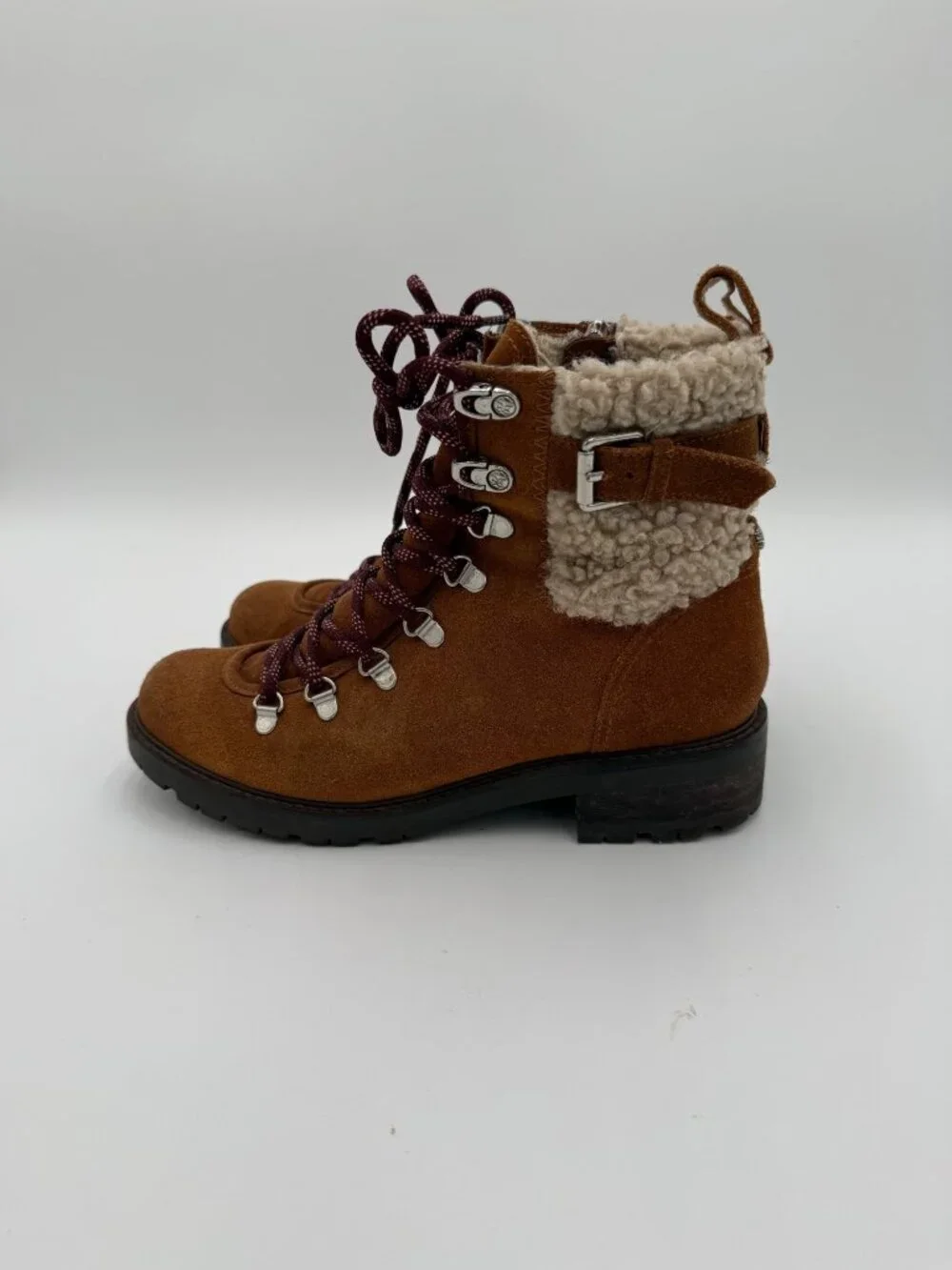 Sam Edelman Suede Lace Up Shearling Lined Hiking Boots Brown Womens 9 Circus